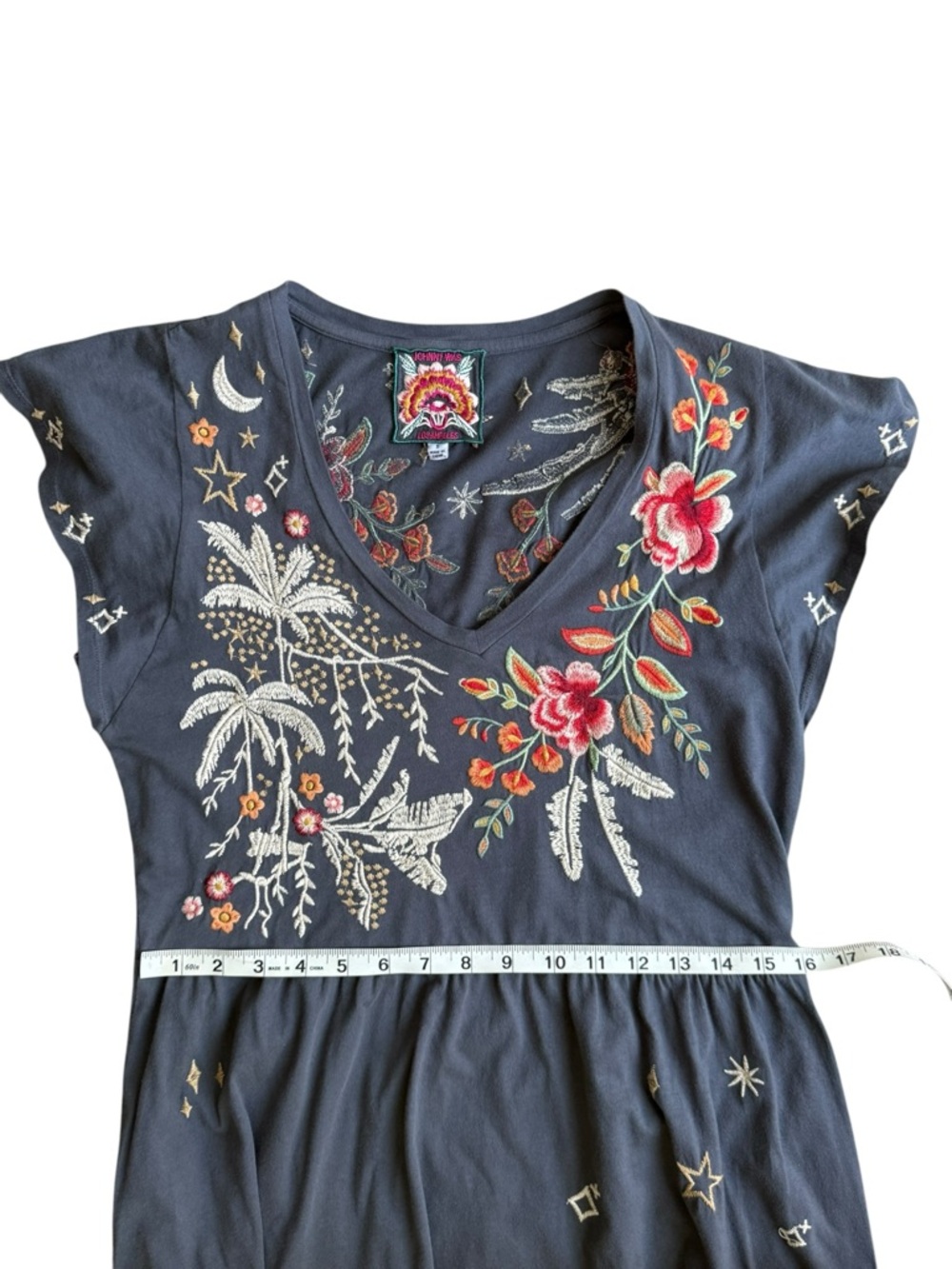 Johnny Was Manu Flutter Sleeve Knit Floral Embroidered Tunic Dress Size Small - Picture 8 of 13